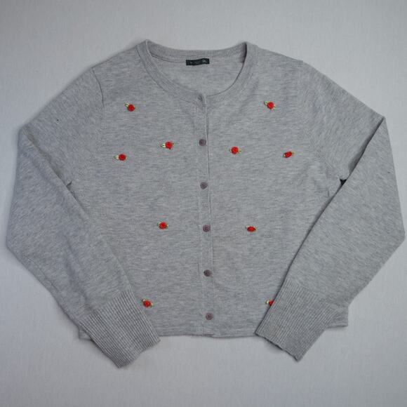 wild fable Sweaters - Wild Fable Gray Knit Cardigan Sweater Rose Embroidered Women's Size M